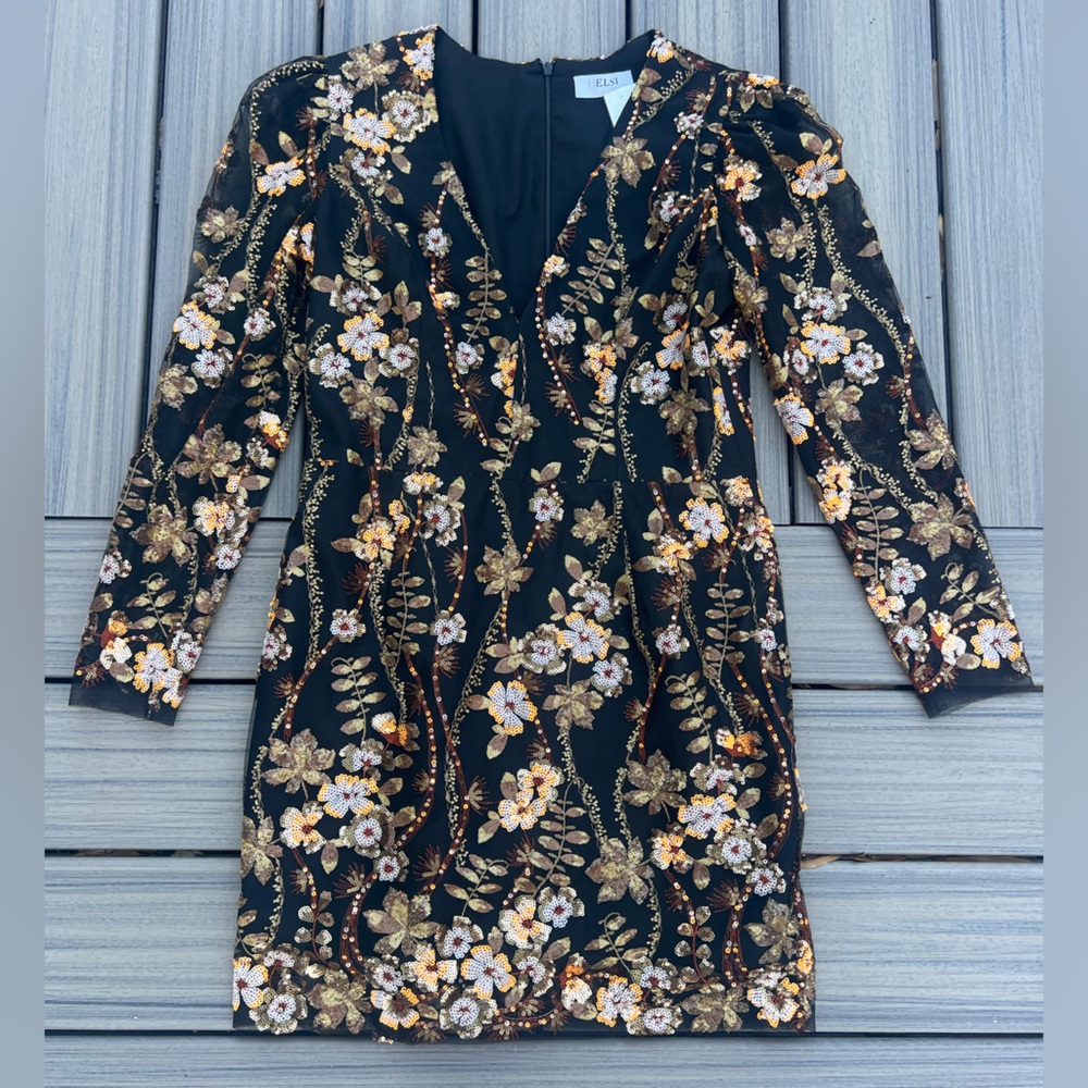 Helsi Floral Embroidered sequin dress vneck like new